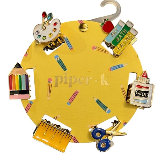 Piper K School Books Pencil Scissors Ruler Mini Claw Hair Clips New With Tags - Picture 1 of 2